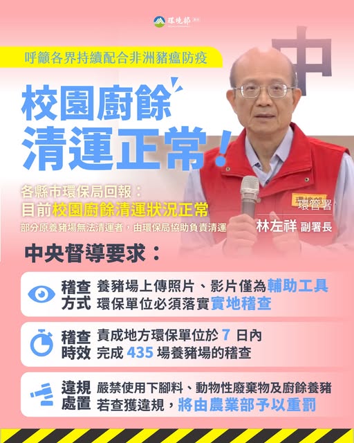 檢視 114-10-28 【校園廚餘清運正常｜呼籲各界持續配合非洲豬瘟防疫】圖片
